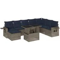 vidaXL Ensemble de 9 canapés de jardin avec coussins, gris, polyrattan