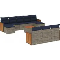 vidaXL Ensemble de 11 canapés de jardin avec coussins, gris, polyrattan