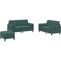 vidaXL Ensemble de canapés 3 pièces avec coussins vert foncé velours