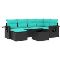 vidaXL Ensemble de 7 canapés de jardin avec coussins, polyrattan noir