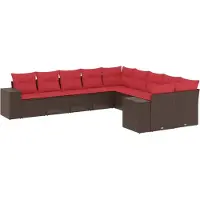 vidaXL Ensemble de 10 canapés de jardin avec coussins, marron, polyrattan
