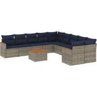 vidaXL Ensemble de 11 canapés de jardin avec coussins, gris, polyrattan