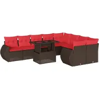 vidaXL Ensemble de 10 canapés de jardin avec coussins, marron, polyrattan