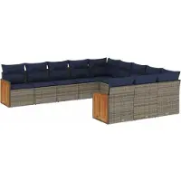 vidaXL Ensemble de 11 canapés de jardin avec coussins, gris, polyrattan