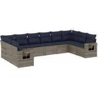 vidaXL Ensemble de 10 canapés de jardin avec coussins, gris, polyrattan