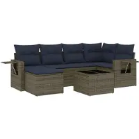 vidaXL Ensemble de 7 canapés de jardin avec coussins, gris, polyrattan