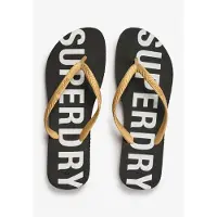 Superdry Femme Logo En Relief Code Essential Tongs, Noir &amp; Doré, Pointure: S