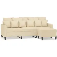 vidaXL Canapé 3 places avec pouf Crème 180 cm Tissu