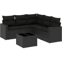 vidaXL Ensemble de salon de jardin 6 pièces avec coussins noir poly rotin