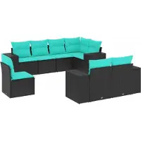 vidaXL Ensemble de 8 canapés de jardin avec coussins, polyrattan noir