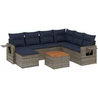 vidaXL Ensemble de 8 canapés de jardin avec coussins, gris, polyrattan