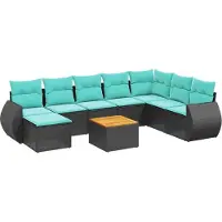 vidaXL Ensemble de 9 canapés de jardin avec coussins, polyrattan noir