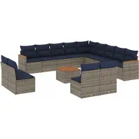 vidaXL Ensemble de 14 canapés de jardin avec coussins, gris, polyrattan