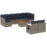 vidaXL Ensemble de 10 canapés de jardin avec coussins, gris, polyrattan