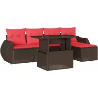 vidaXL Ensemble de 6 canapés de jardin avec coussins, marron, polyrattan