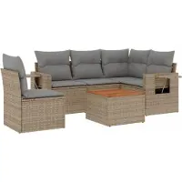vidaXL Ensemble de salon de jardin 6 pièces avec coussins Beige Poly Rattan