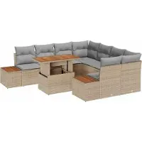 vidaXL Salon de jardin avec coussins 9 pcs Beige et Gris