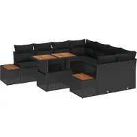 vidaXL Ensemble de canapé de jardin , 9 pièces, noir, en résine tressée