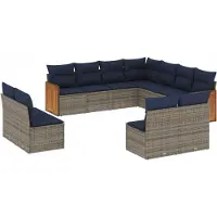 vidaXL Ensemble de 11 canapés de jardin avec coussins, gris, polyrattan