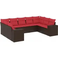 vidaXL Ensemble de 9 canapés de jardin avec coussins, marron, polyrattan