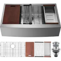 Vevor Évier Cuisine de Style Campagnard Évier à Encastrer en Acier Inoxydable 304 Une Cuve avec Planche à Découper Égouttoir Filtre Drainage Rapide pour Préparation Cuisine Maison 76 x 56 x 23 cm