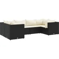 vidaXL Ensemble salon de jardin 6 pièces avec coussins noir poly rotin