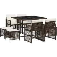 vidaXL Salon de jardin 9 pièces avec coussins Marron Poly rotin