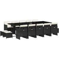 vidaXL Ensemble de jardin 15 pièces avec coussins Noir Poly Rattan