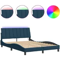 vidaXL Cadre de lit avec LED sans matelas "Hanko" bleu 140x190 cm velours