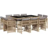 vidaXL Salon de jardin 11 pièces avec coussins Mélange beige Poly rotin