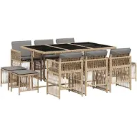 vidaXL Salon de jardin 11 pièces avec coussins Mélange beige Poly rotin