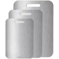 AoraKitchen Planche à découper en acier inoxydable - Set 3 pièces - Planches à découper - Lavable en lave-vaisselle - Stabilisé au titane