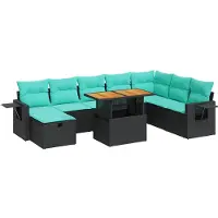 vidaXL Ensemble de salon de jardin 9 pièces avec coussins noir poly rotin