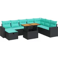 vidaXL Ensemble de salon de jardin 9 pièces avec coussins noir poly rotin
