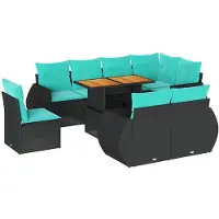 vidaXL Salon De Jardin 9 Pcs Avec Coussins Noir Résine Tressée