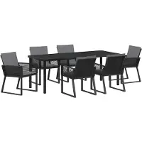 vidaXL Ensemble de jardin pour repas, 7 pièces, acier avec revêtement en poudre noir