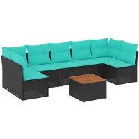 vidaXL Ensemble de jardin canapé 8 pièces avec coussins noir poly rotin