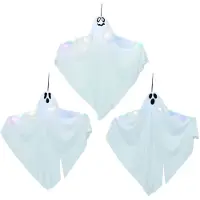 vidaXL Fantôme Suspendu Halloween avec 3 LED 3 pcs Blanc Polyester