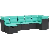 vidaXL Ensemble de salon de jardin 7 pièces avec coussins noir poly rotin