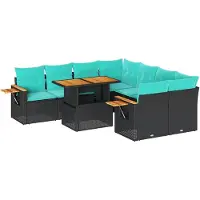 vidaXL Ensemble de salon de jardin 9 pièces avec coussins noir poly rotin