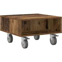 vidaXL Table d'appoint avec roues Bois ancien 50 x 50 x 30 cm