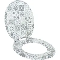 vidaXL Siège de WC à fermeture douce, bleu et blanc, en porcelaine, 44 x 38 cm