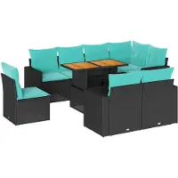 vidaXL Ensemble de salon de jardin 9 pièces avec coussins noir poly rotin