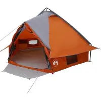 vidaXL Tente tipi pour 4 personnes, gris et orange, 388 x 320 x 169 cm