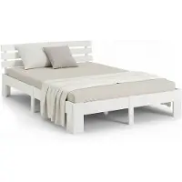 Homestyle4u Lit double en bois massif 140x200cm blanc pin lit futon à lattes cadre de lit