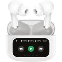 Muvit For Change Écouteurs sans fil Bluetooth M2404 avec réduction de bruit ANC+ENC, écran et étui, couleur blanche