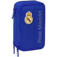 Safta Real Madrid 12.5x19.5x5.5 Cm Triple Pencil Case Bleu Homme