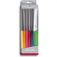Victorinox Swiss Army 6.7839.6g Coffret 6 Couteaux De Table/Tomates, Lame Crantée 11 Cm Inox, Bout Rond, Manche Polypro. Couleurs Assorties