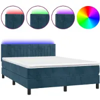 vidaXL Lit boxspring avec matelas & LED bleu foncé 140x190 cm velours
