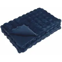 vidaXL Couverture en Fourrure de Lapin Synthétique Bleu Marine